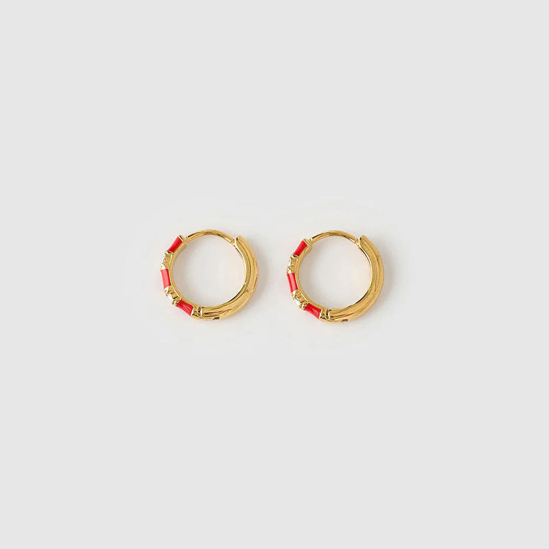 Papaya Enamel Huggie Earrings Cherry