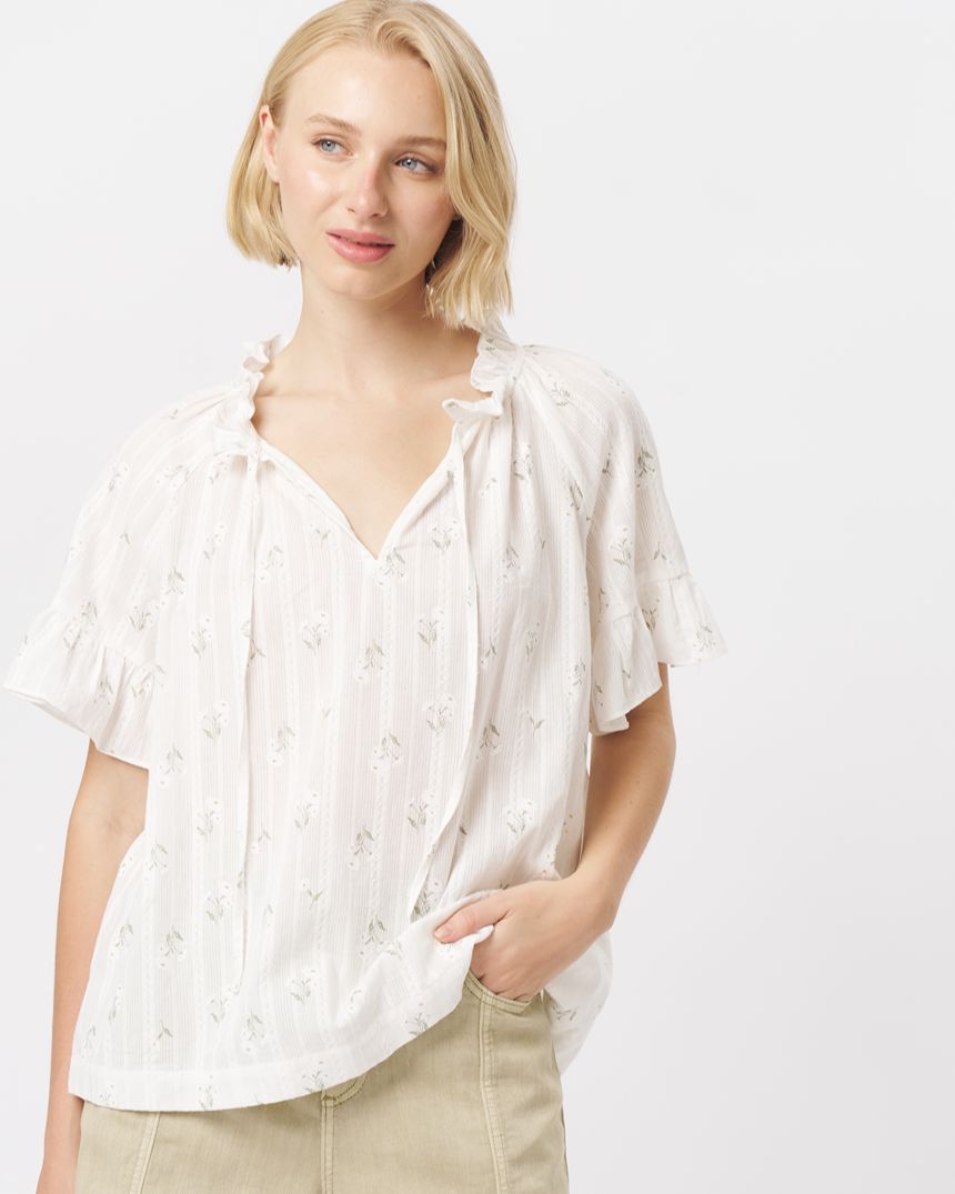 Patricia Shirt White/White & Green Flower