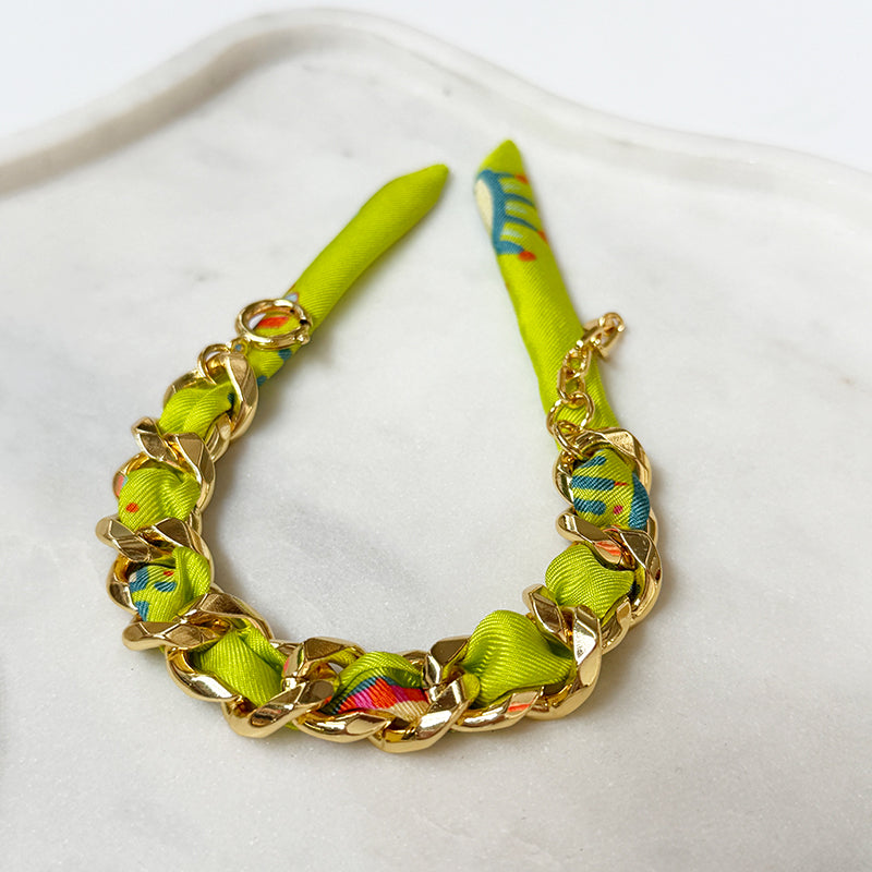 Decembre Gold Bracelet with 1cm Clairvoyance Green Silk Twill