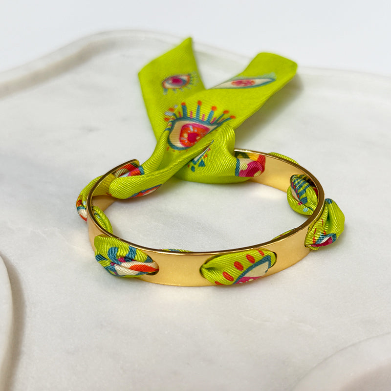 Septembre Gold Bracelet with 2cm Clairvoyance Green Silk Twill