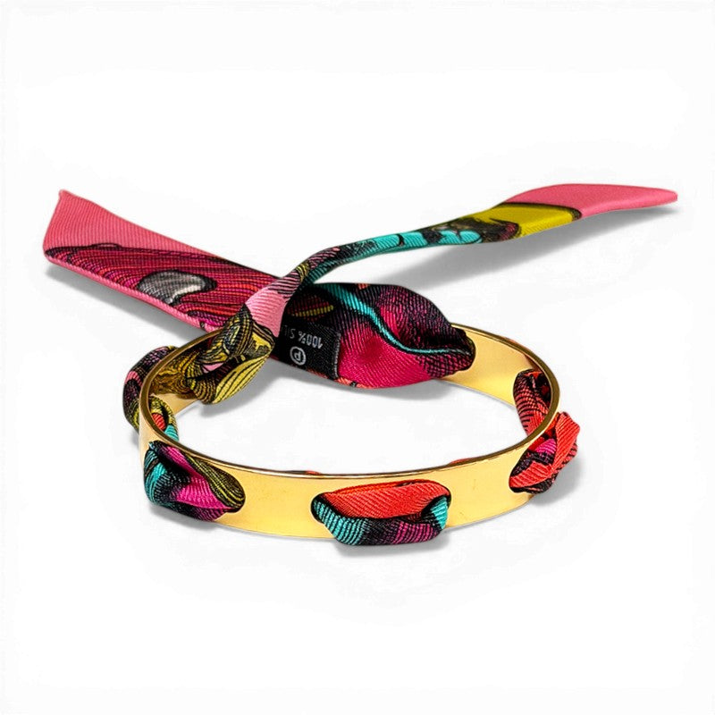 Septembre Gold Bracelet with 2cm Lafete Pink Silk Twill