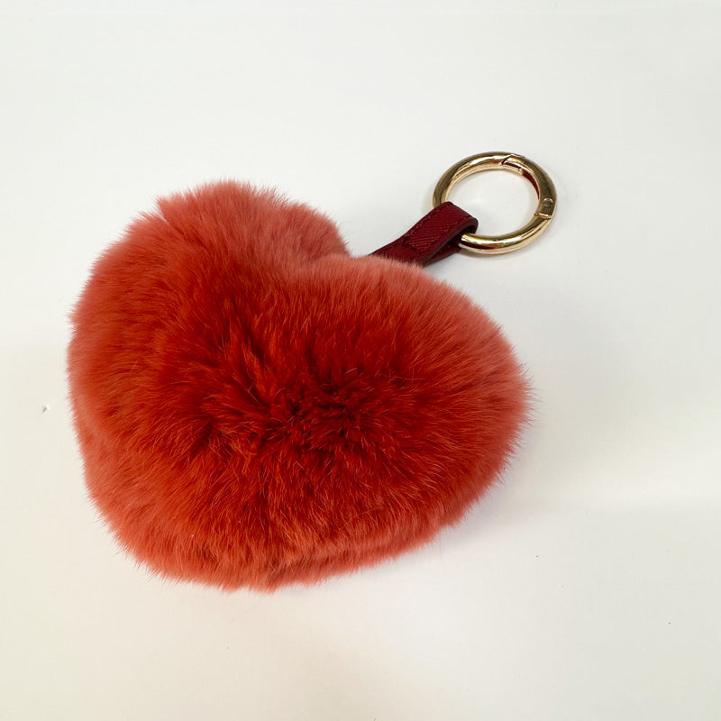 Heart Shaped Fur Bag Charm Key Ring Red Brick