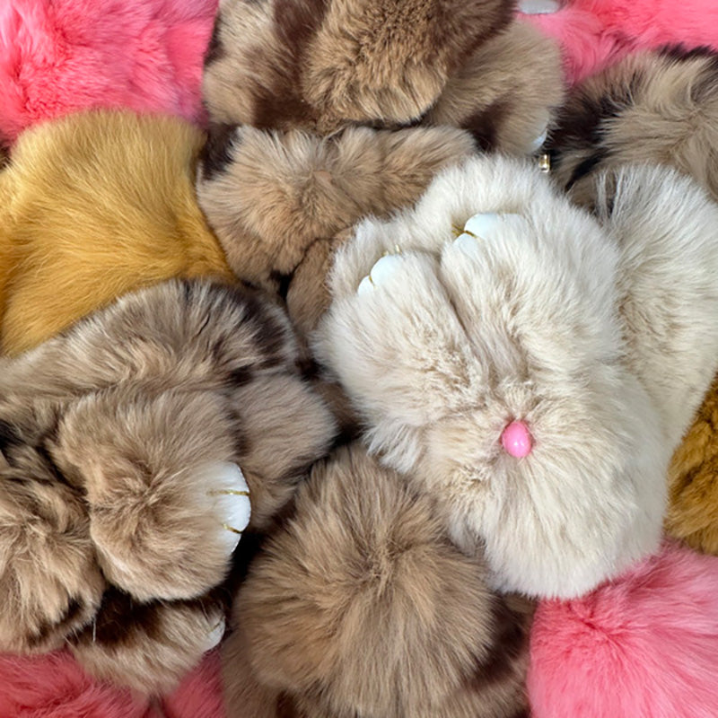 Mini Rabbit Fur Bag Charm Key Ring Caramel