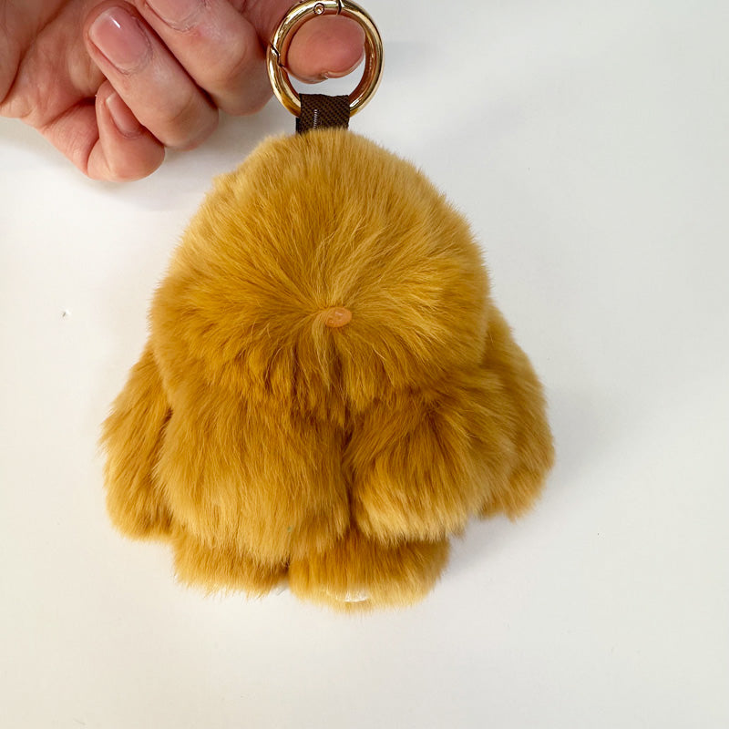Mini Rabbit Fur Bag Charm Key Ring Caramel