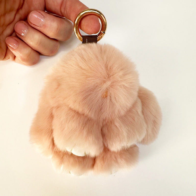 Mini Rabbit Fur Bag Key Ring Charm Peach