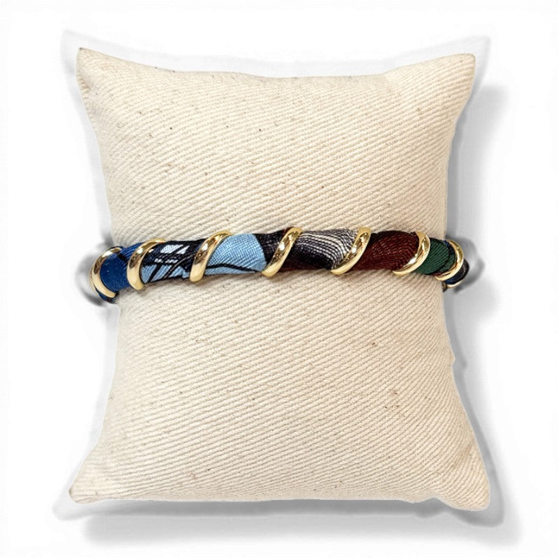 Octobre Gold Bracelet with 1cm Lafete Blue Silk Twill