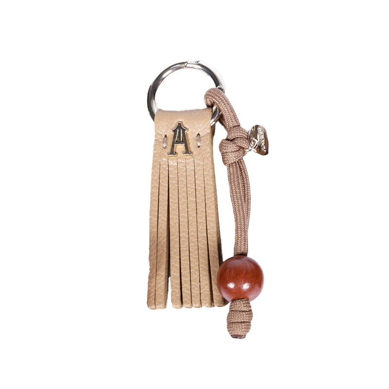 Leather Fringed Key Ring Taupe