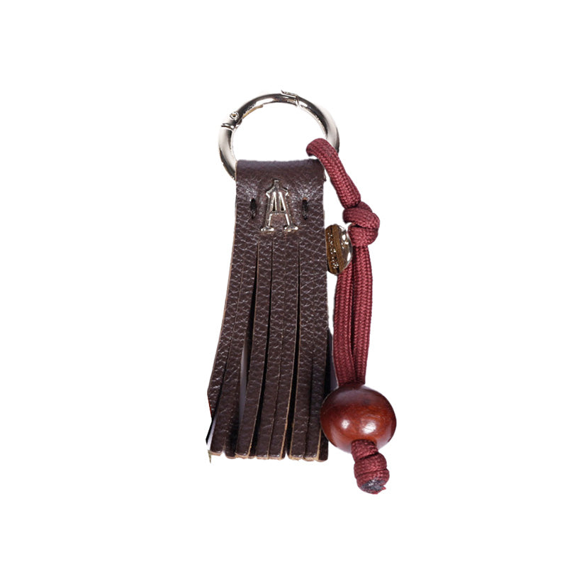 Leather Fringed Key Ring Burgundy