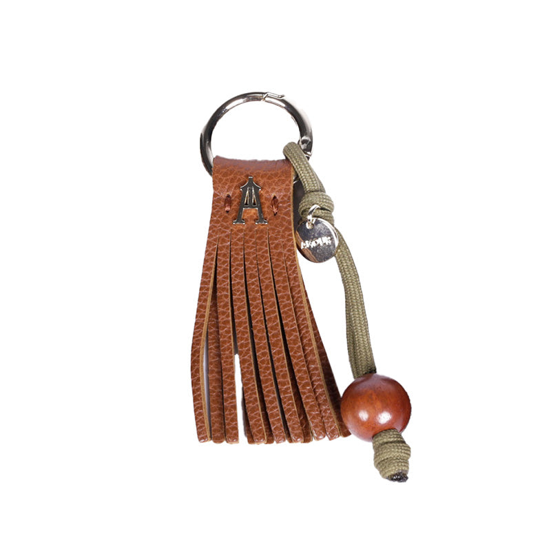 Leather Fringed Key Ring Khaki