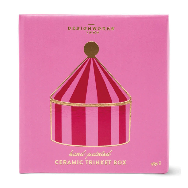 Ceramic Trinket Box Pink & Red Stripe
