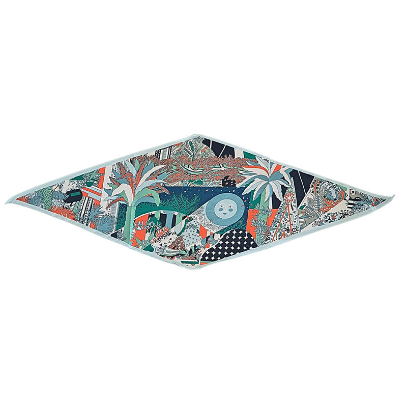 Printed Satin Scarf Moon Blue