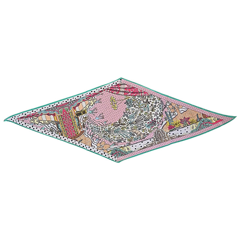 Printed Satin Scarf Animals Green