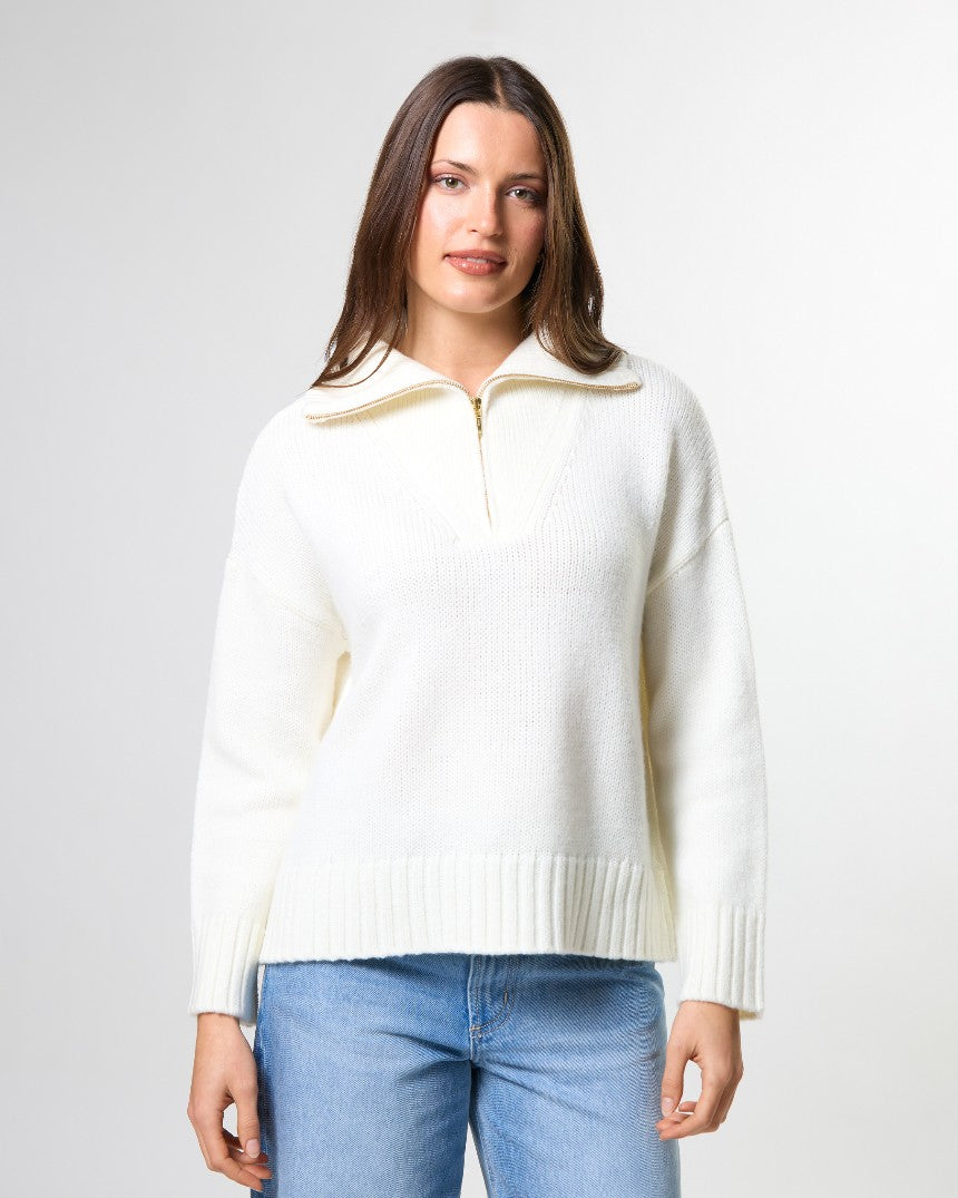Cory Zip Knit Ivory