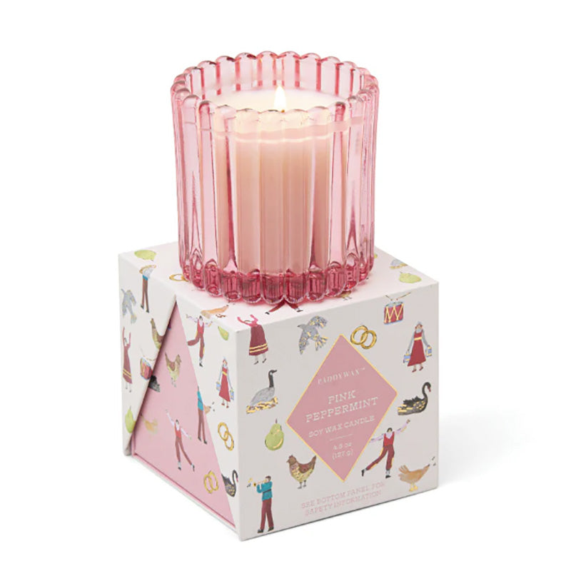 Holiday Glass Candle Pink Peppermint