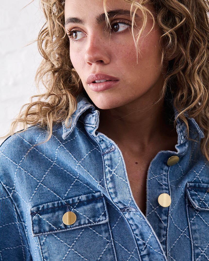 Simone Dress Check Stitch 70's Blue