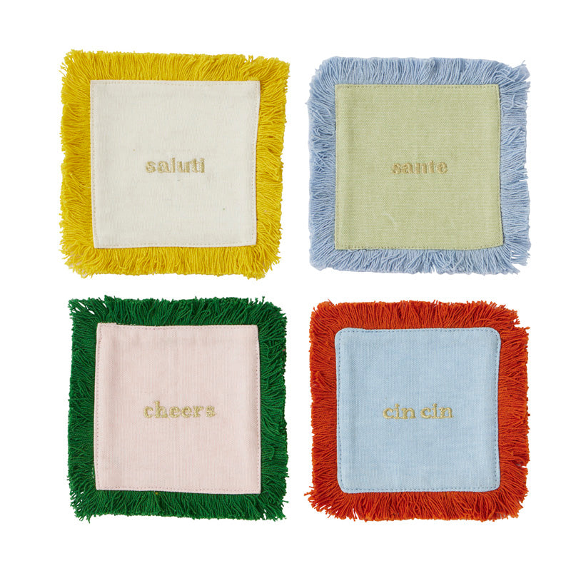 Cheers Cotton Embroidered Coasters Set of 4