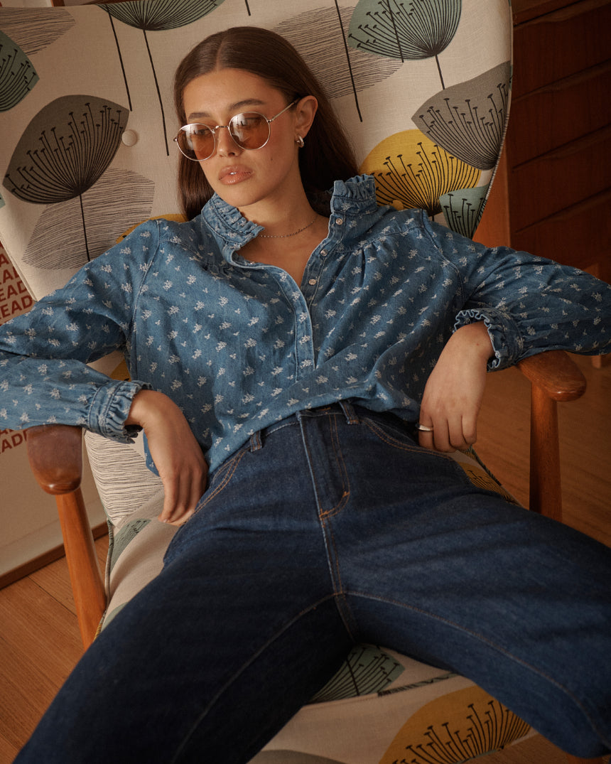 Tamara Shirt Denim with Flower