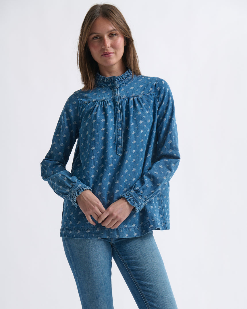 Tamara Shirt Denim with Flower