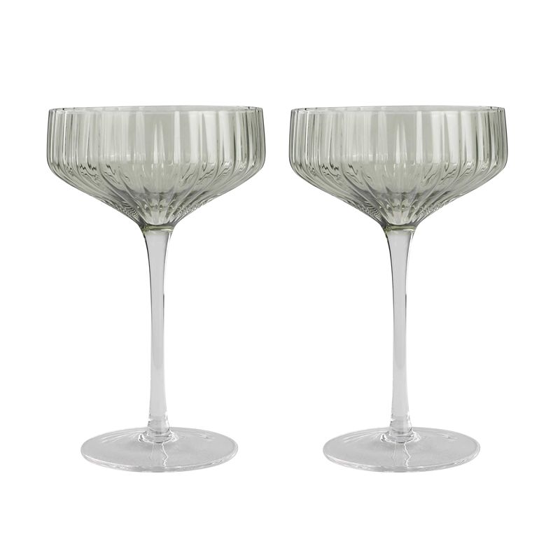 Green Ribbed Cocktail Coupes Set of 2