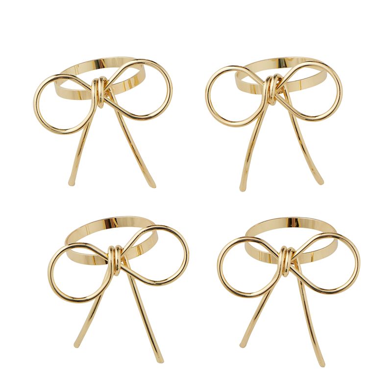 Dainty Bow Napkin Rings Gold Set of 4