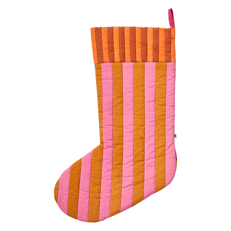 Stripe Christmas Stocking Tan/Pink