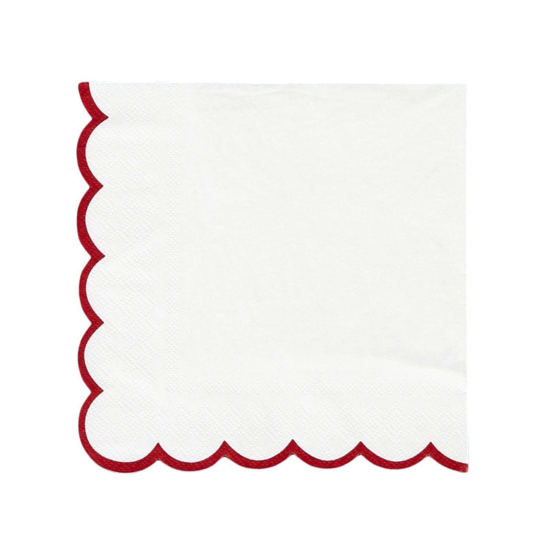 Scalloped Red/White Paper Napkins Pack of 20