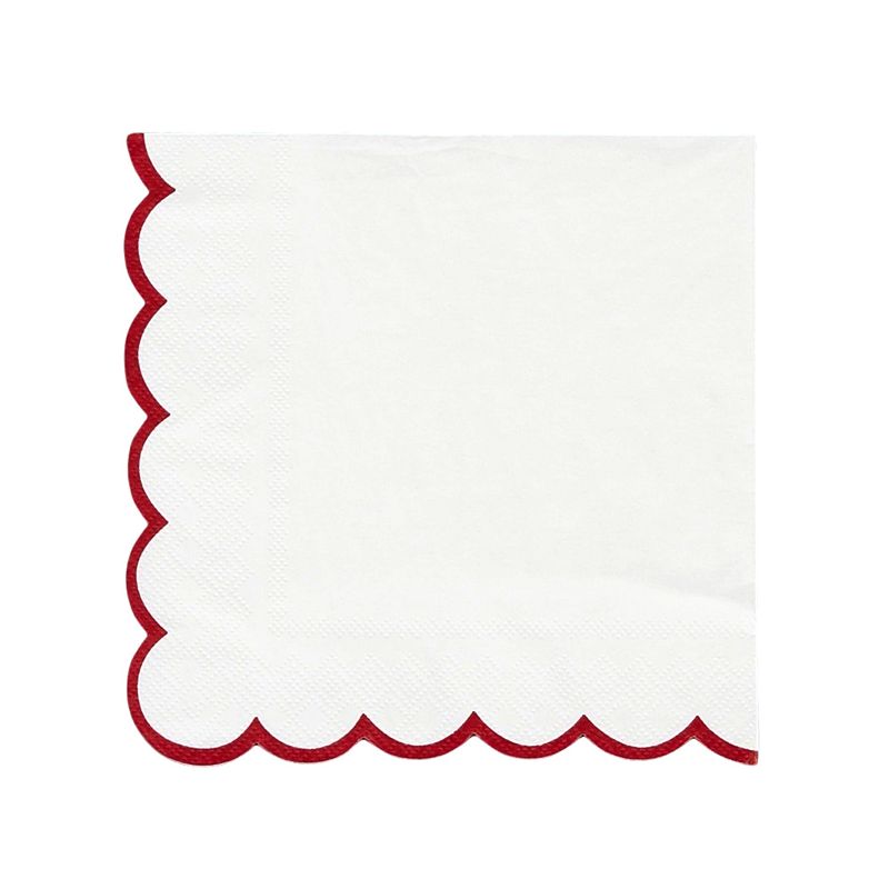 Scalloped White/Red Trim Paper Napkins 20 Pack