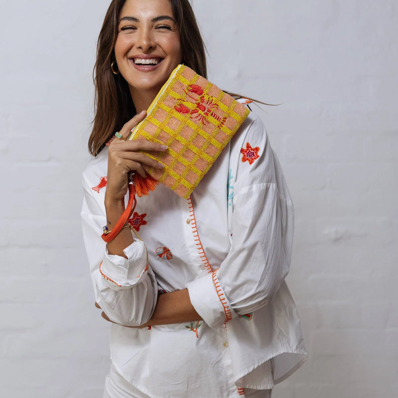 Lobster Beaded Purse Lemon/Pink/Red