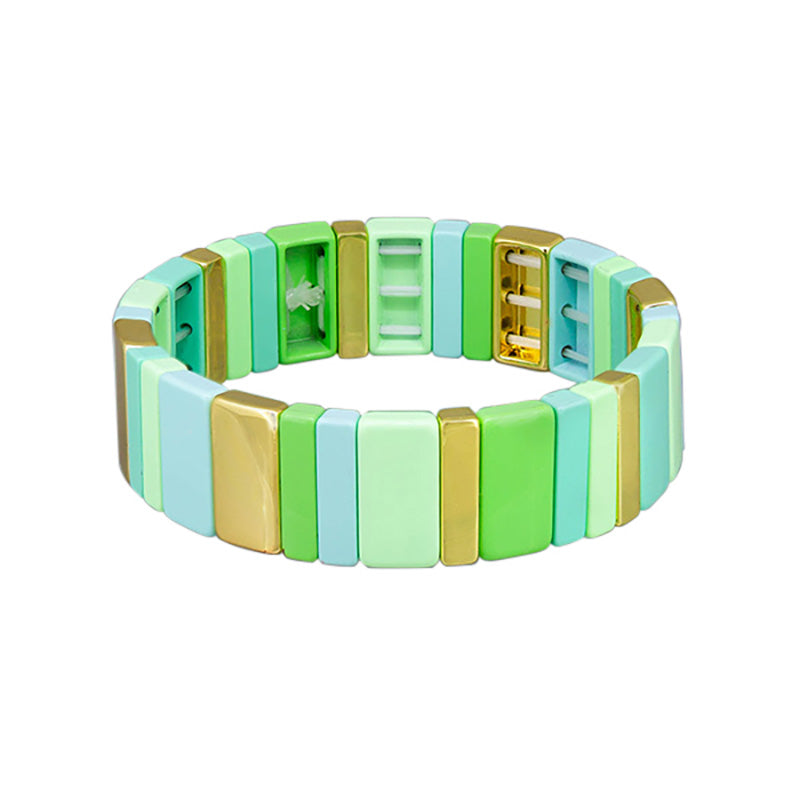 Green + Gold Wide Tile Bracelet