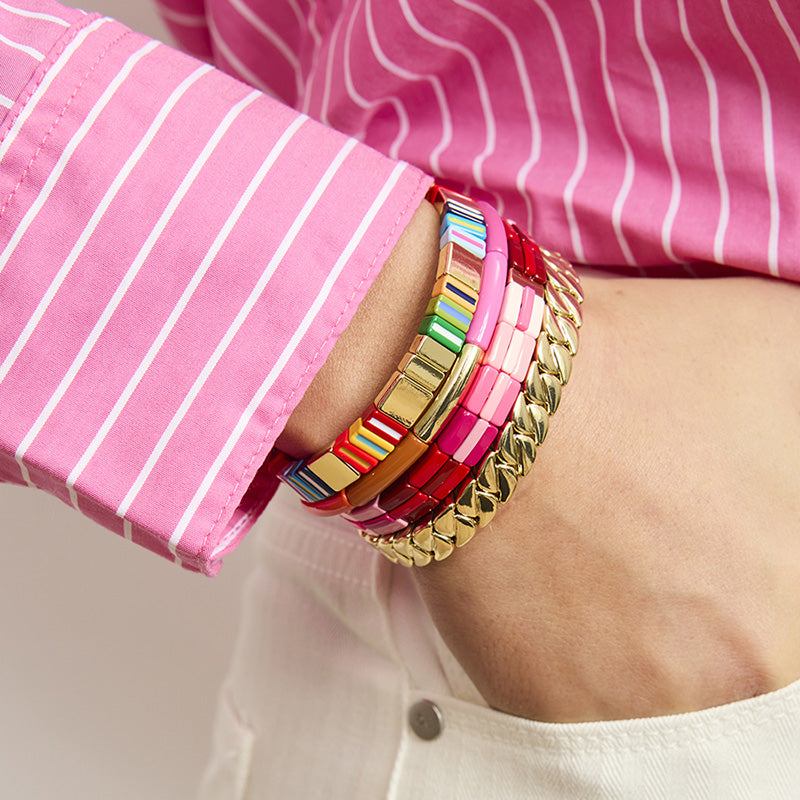 Pink Slim Tile Bracelet