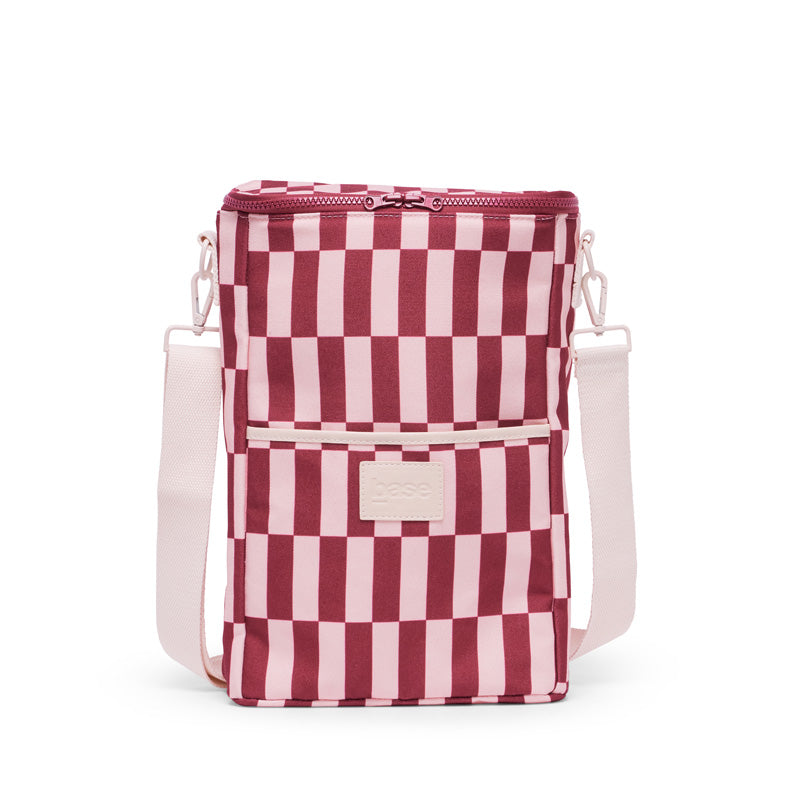 Bottle Base Bag Burgundy/Peony Check