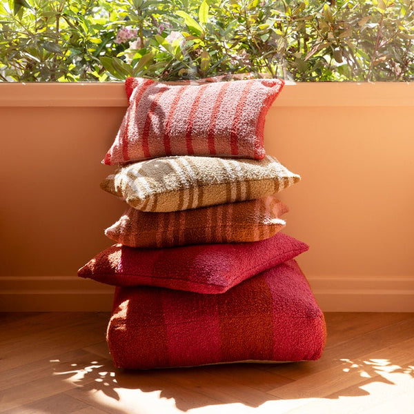 Find Boucle Wide Stripe Magenta Pouffe - PICK UP ONLY - Bonnie & Neil at Bungalow Trading Co.