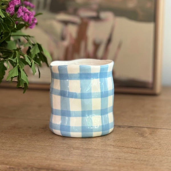 Find Bum Bum Type Cornflower Blue Gingham Candle - Noss at Bungalow Trading Co.