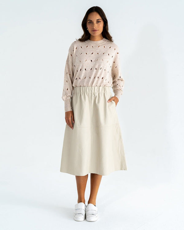Find Elda Faux Leather Skirt Camel - Elms + King at Bungalow Trading Co.