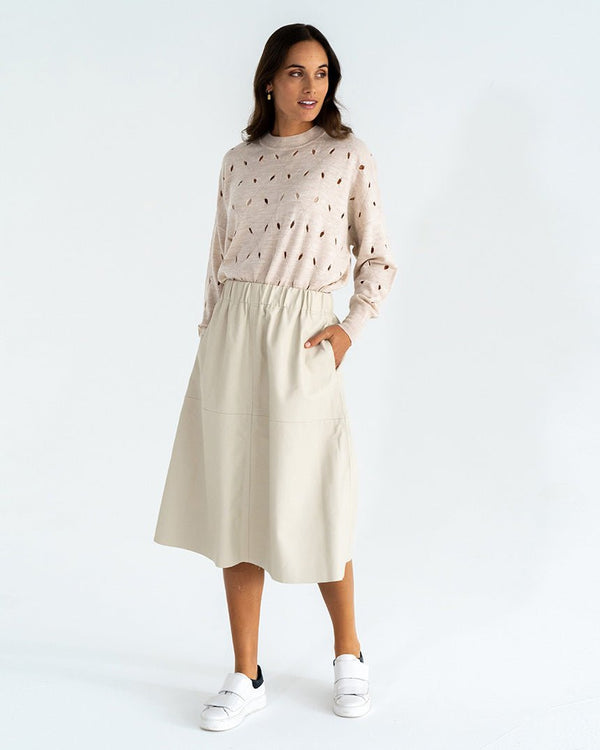 Find Elda Faux Leather Skirt Camel - Elms + King at Bungalow Trading Co.