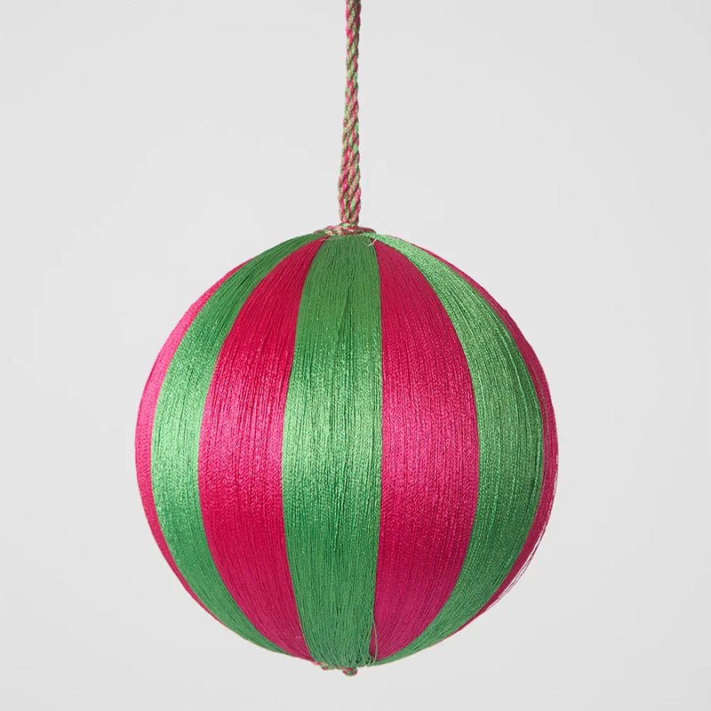 Silk Stripe Bauble Medium Pink + Green