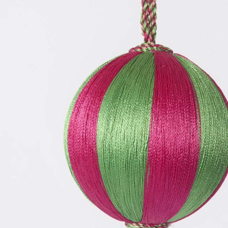 Silk Stripe Bauble Small Pink + Green