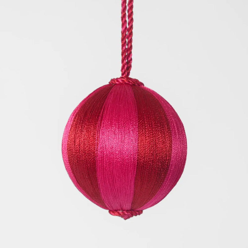 Silk Stripe Bauble Small Red + Pink