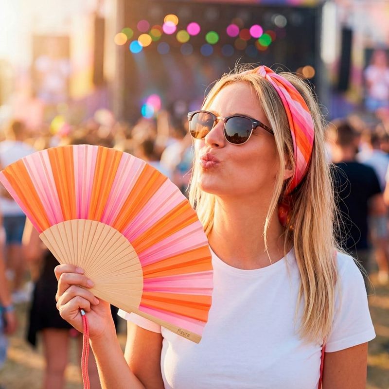 Hand Fan Pink & Orange Stripes