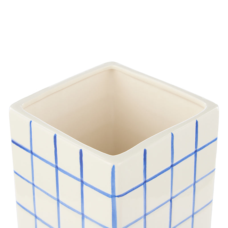 Lulu Ceramic Check Vase Blue