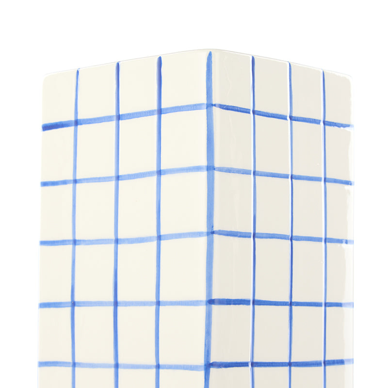 Lulu Ceramic Check Vase Blue