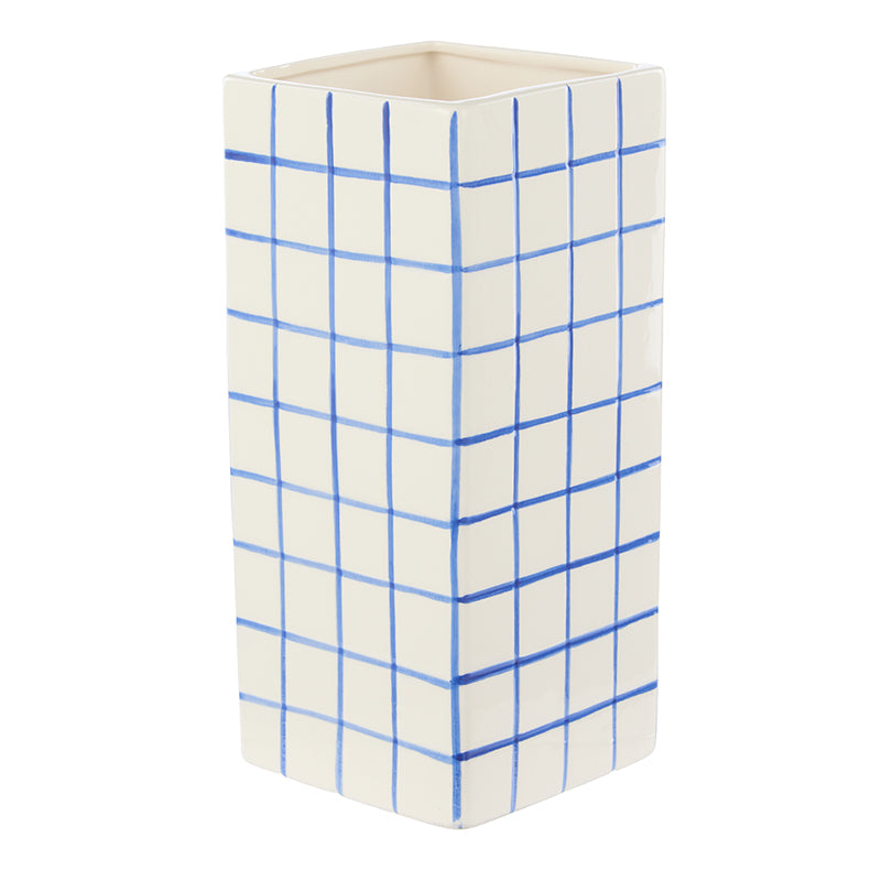 Lulu Ceramic Check Vase Blue