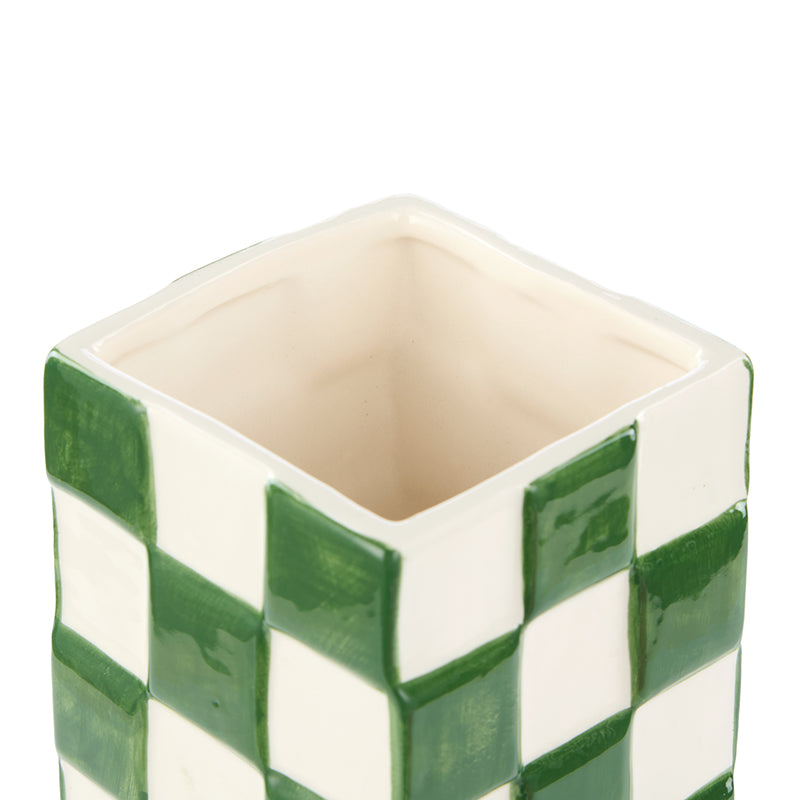 Lulu Ceramic Check Vase Green