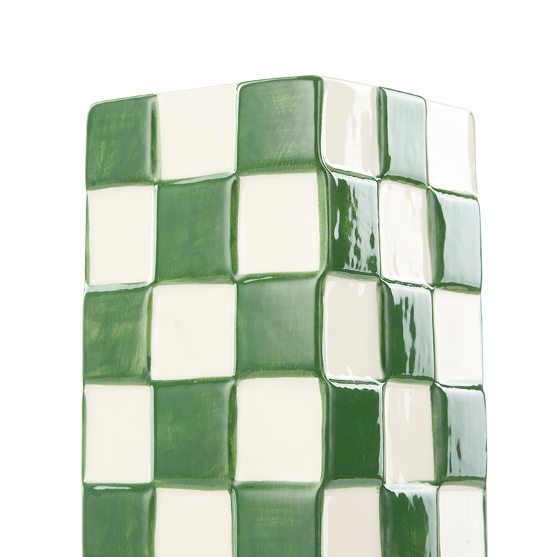 Lulu Ceramic Check Vase Green