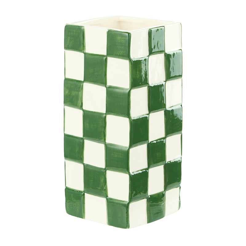 Lulu Ceramic Check Vase Green