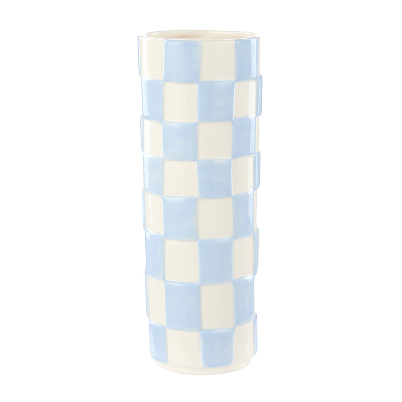 Lulu Ceramic Check Round Vase Light Blue