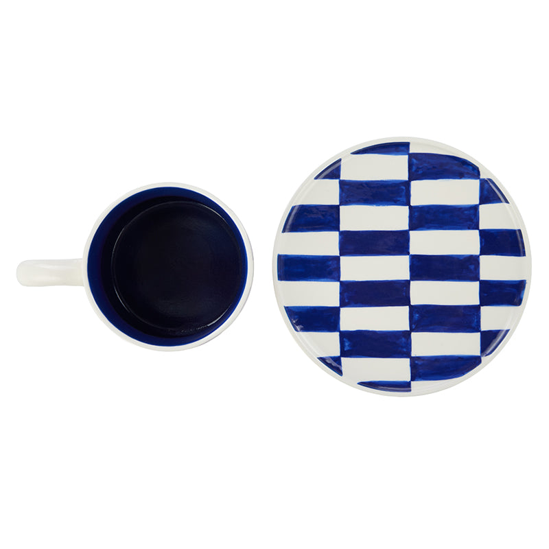Check Mug & Plate Set Lilac/Navy