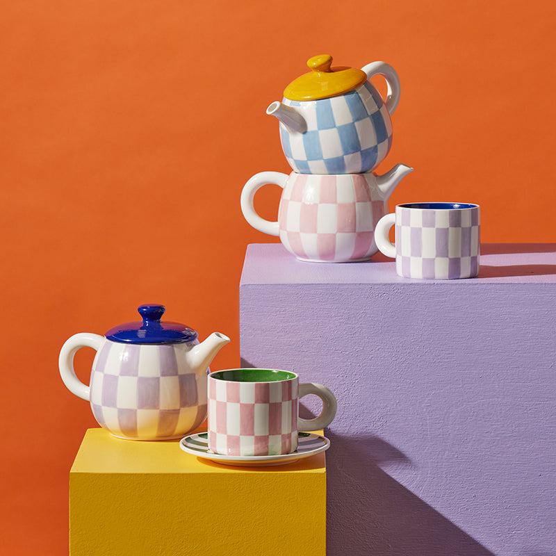 Check Mug & Plate Set Pink/Green