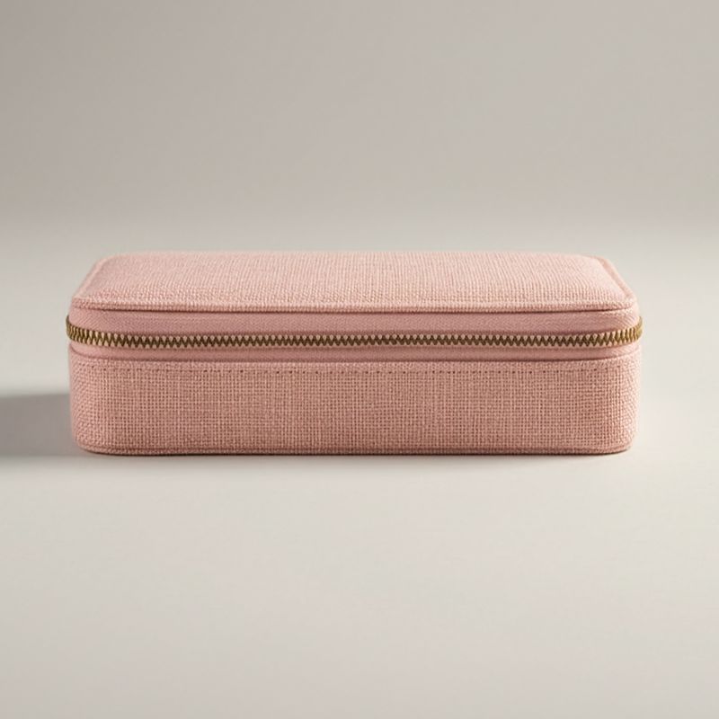 Jewellery Box Pink Linen Travel Case