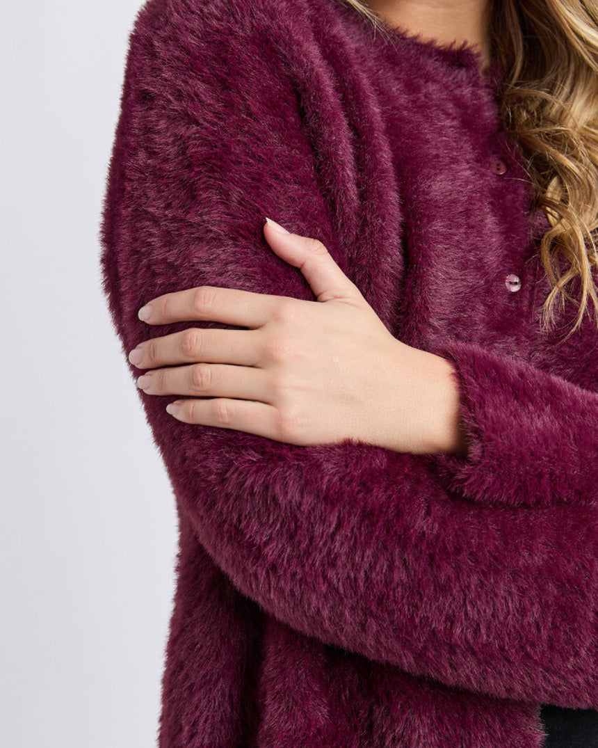 Kenny Button Cardigan Wine
